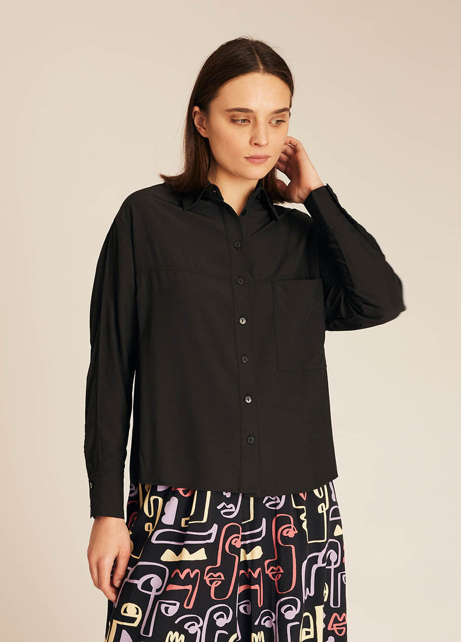 POCKETS SILKY SHIRT BLACK