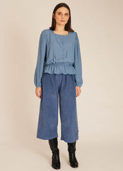 FRILL SILKY SHIRT BLUE
