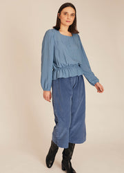 FRILL SILKY SHIRT BLUE