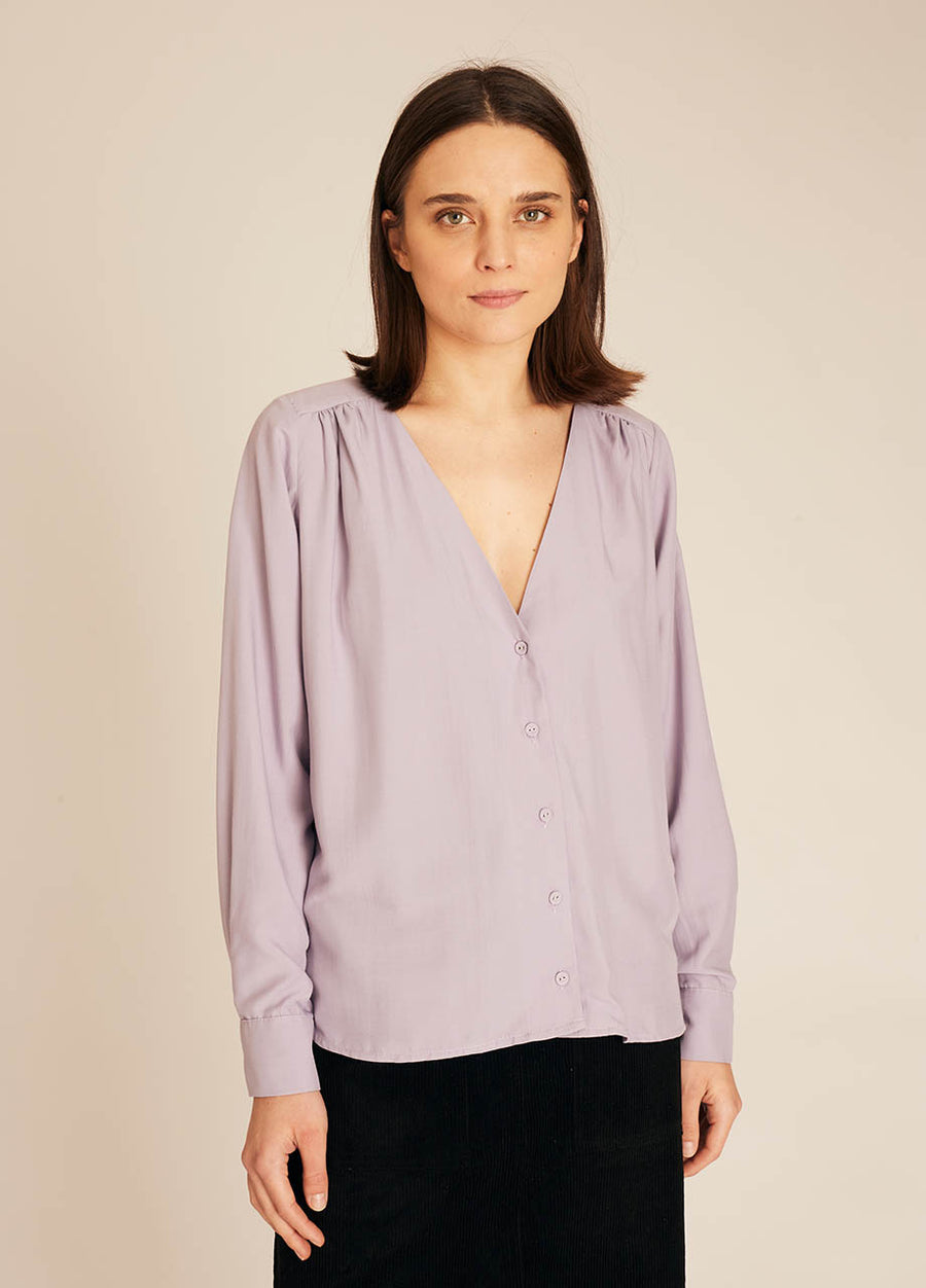VNECK SILKY SHIRT LILAC
