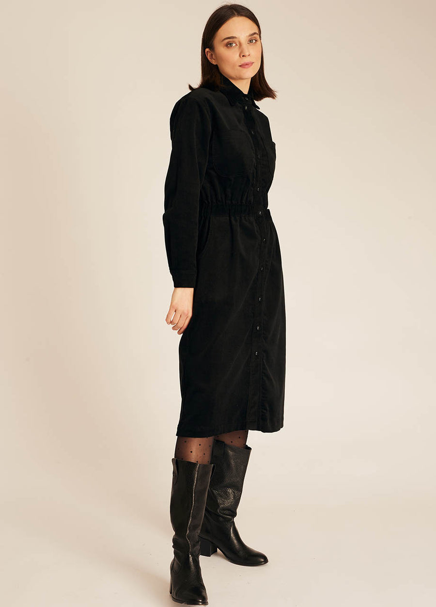 THIN CORDUROY DRESS BLACK