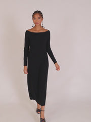 BLACK RIBBED BOATCARE NECK DRESS