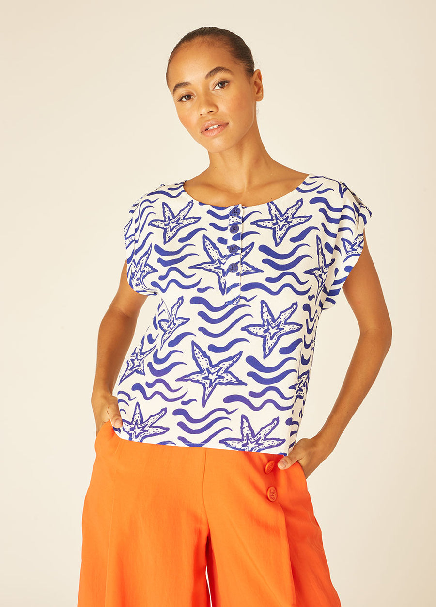 BLUSA CON STELLE BLU MARINO