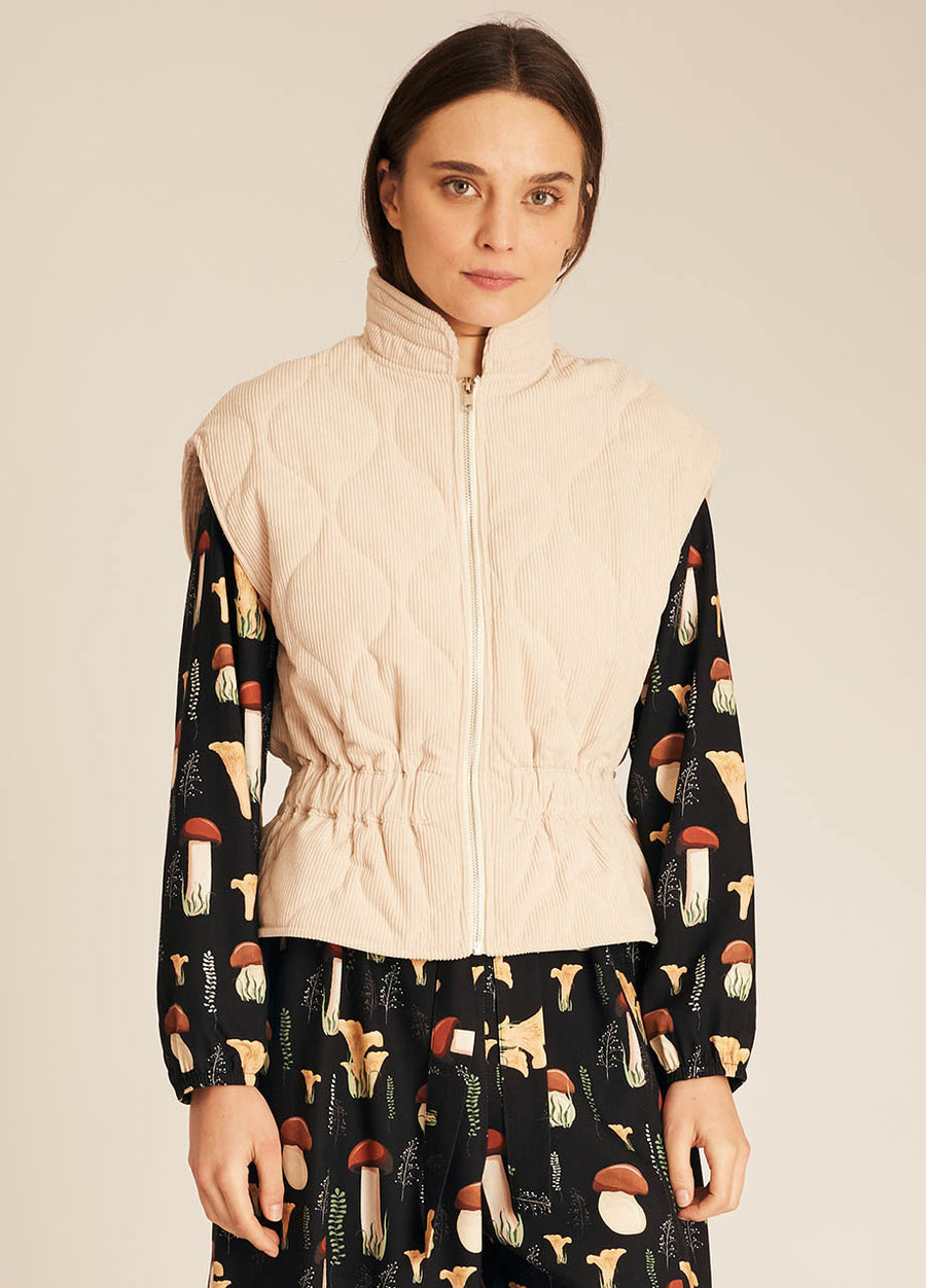 GILET IN VELLUTO A COSTE CREMA