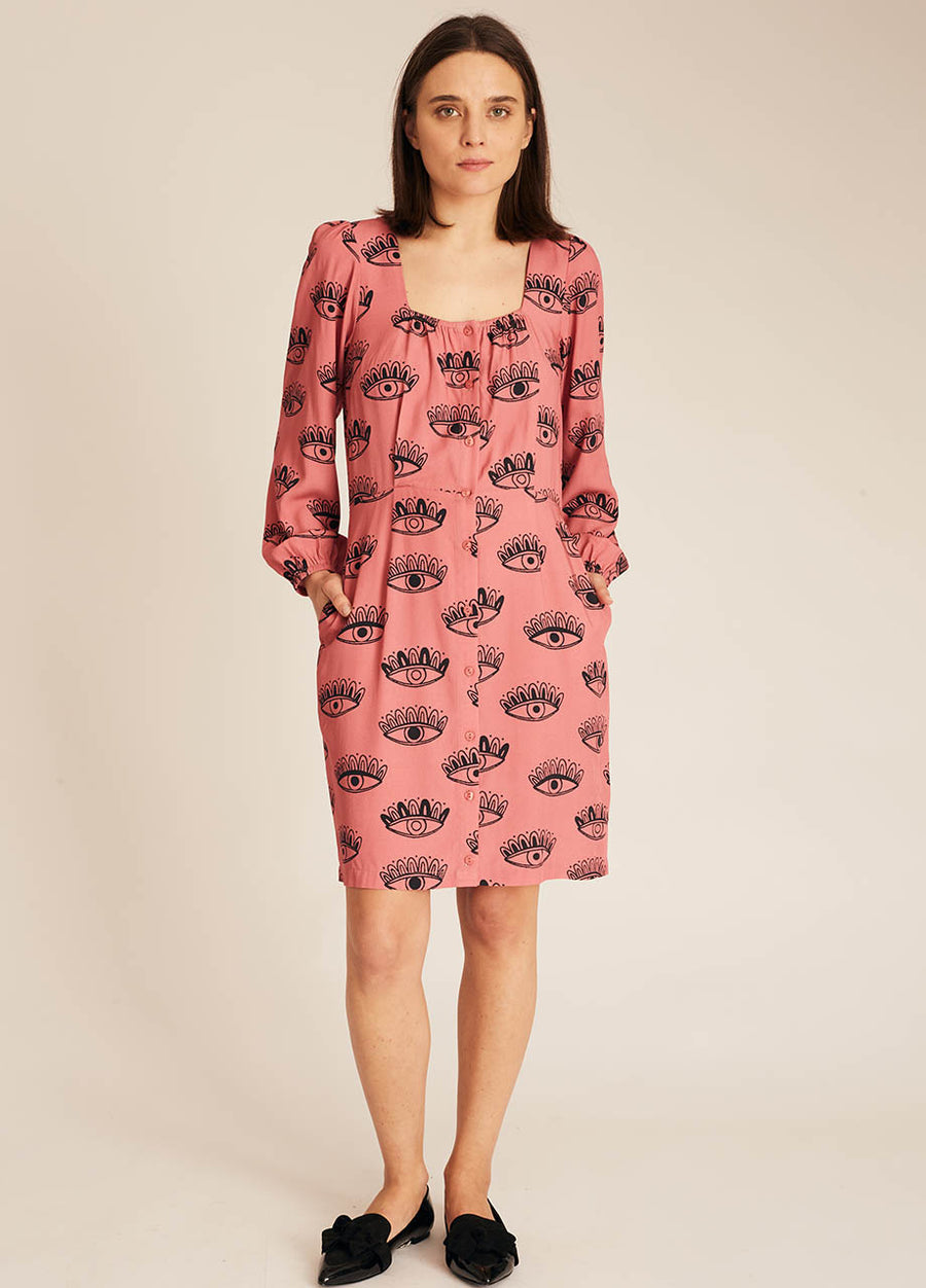 EYES PRINT BUTTONED DRESS