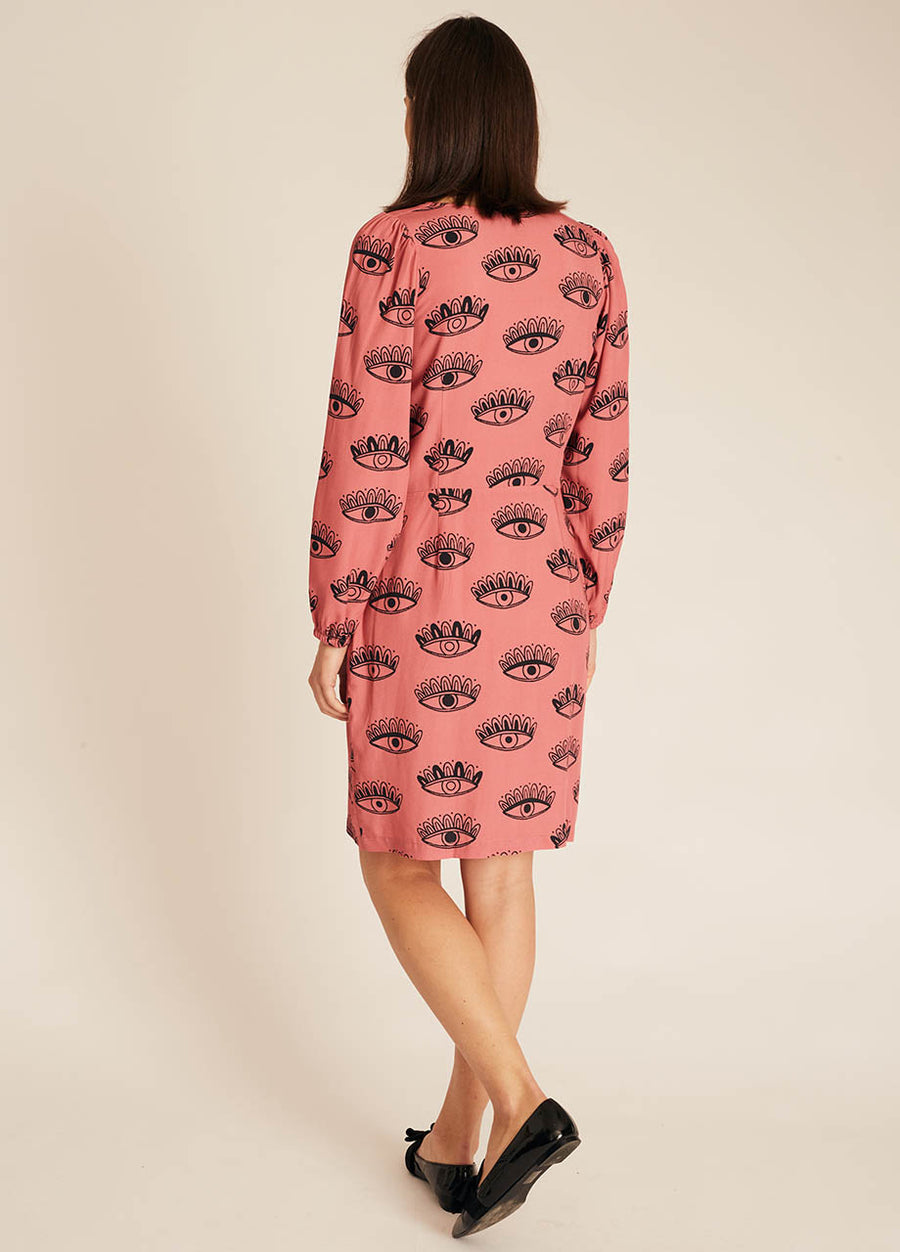 EYES PRINT BUTTONED DRESS