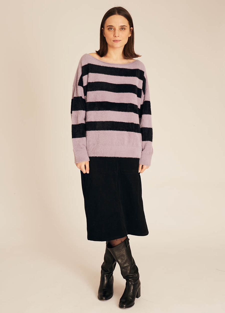 STRIPED BLACK AND LILAC SWEATER