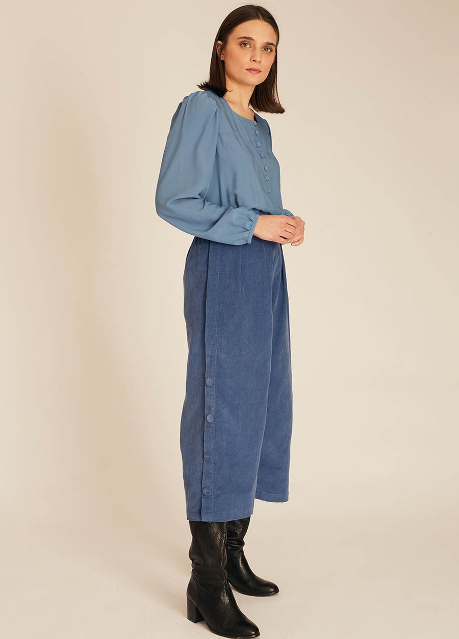 CULOTTE SOTTILE IN VELLUTO A COSTE BLU