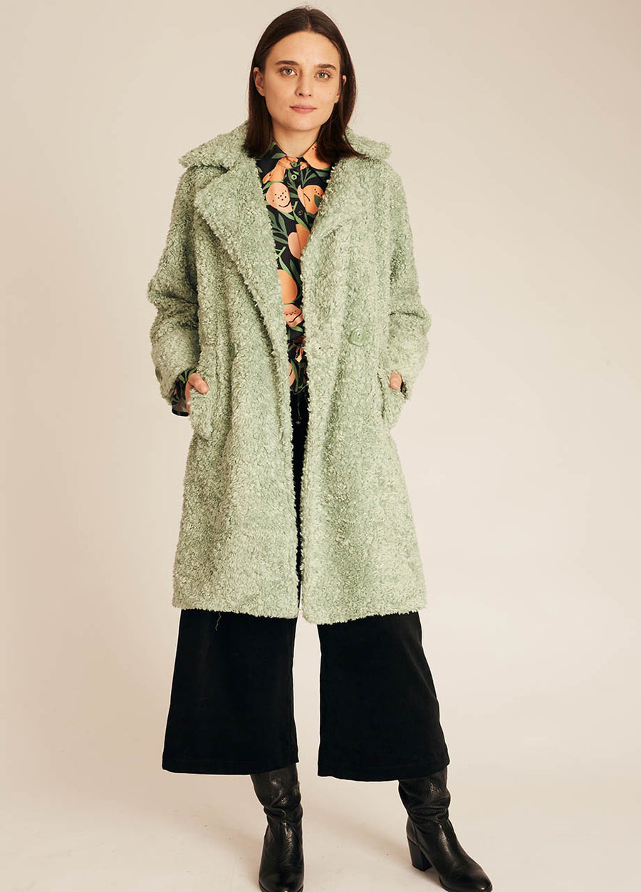VEGAN SHEEPSKIN COAT GREEN