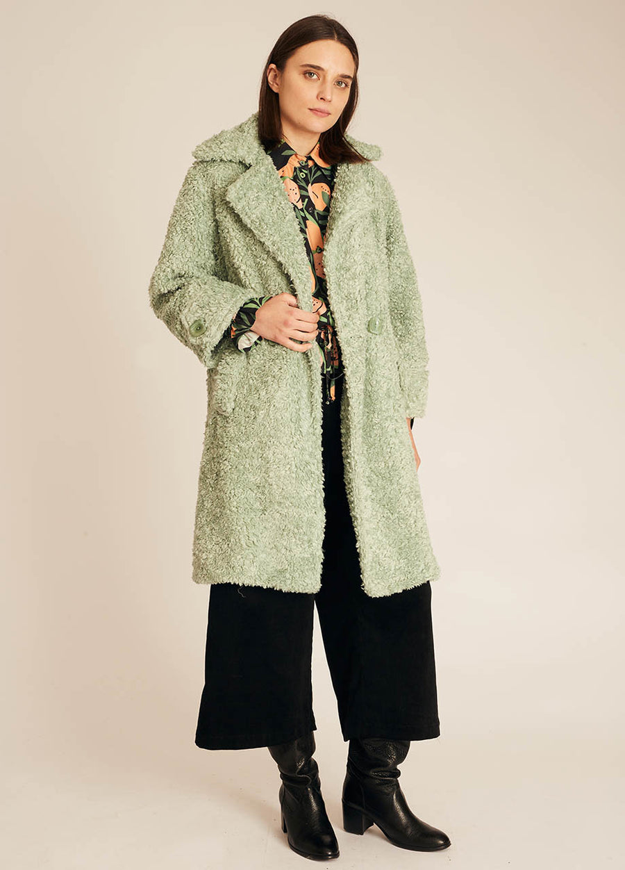 VEGAN SHEEPSKIN COAT GREEN