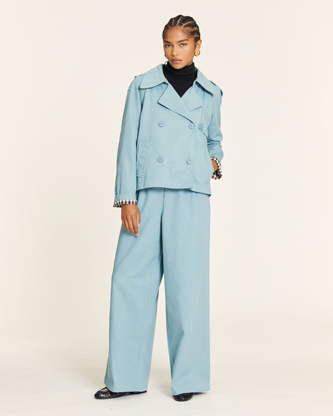 SHORT TRENCH COAT WITH BLUE CHECK LINING – Pepaloves