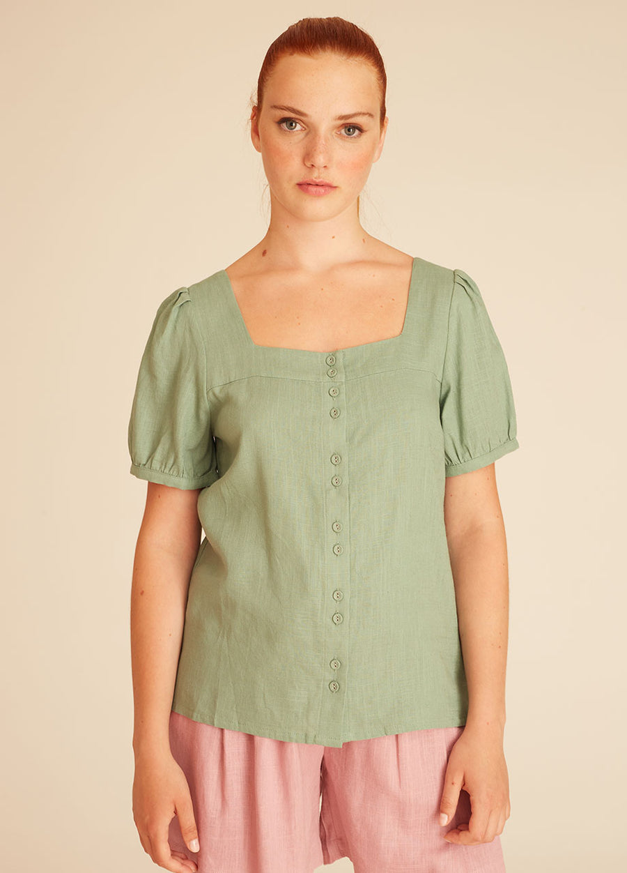 LINEN BLOUSE GREEN