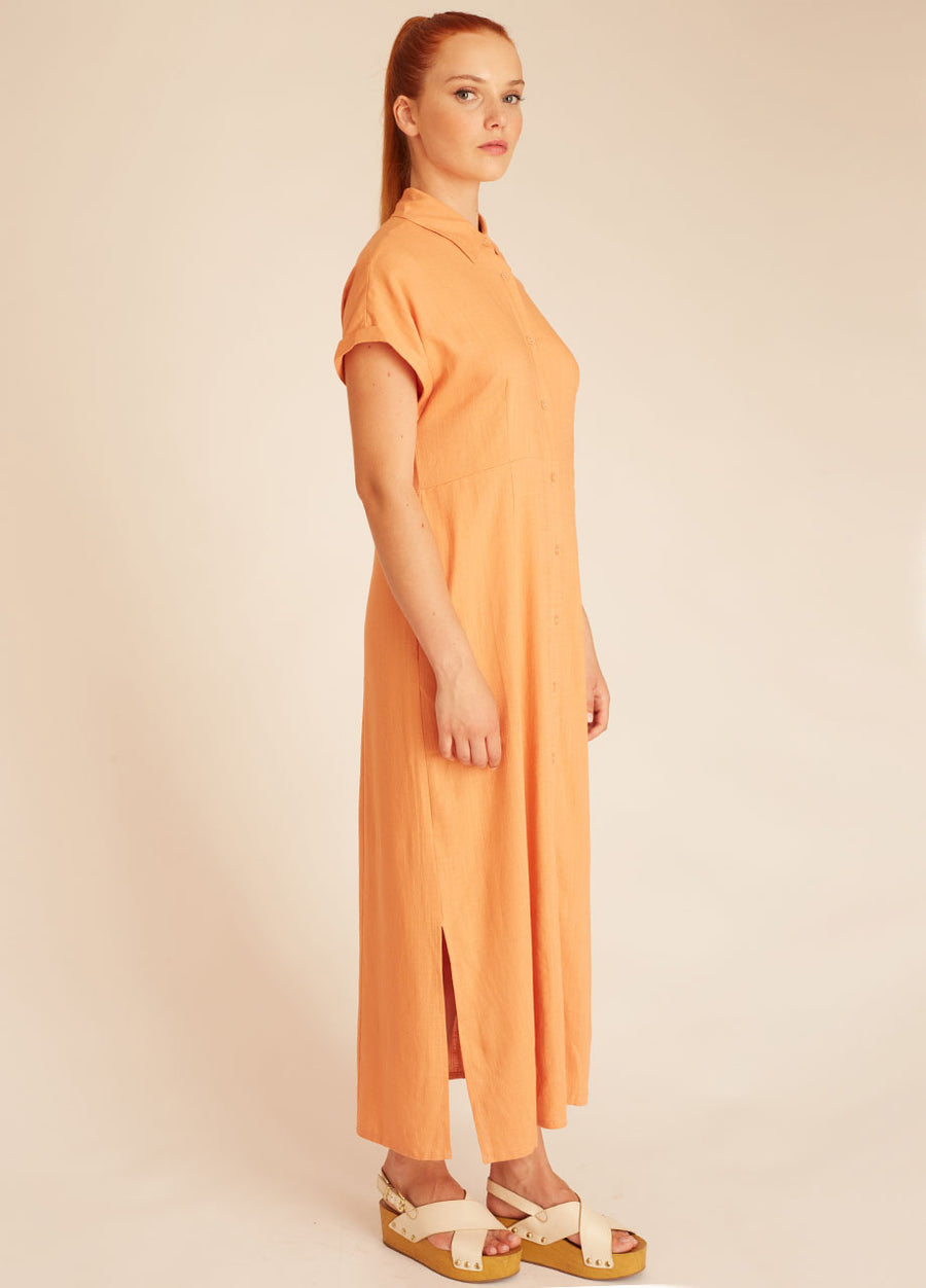 LINEN BUTTONED DRESS PEACH