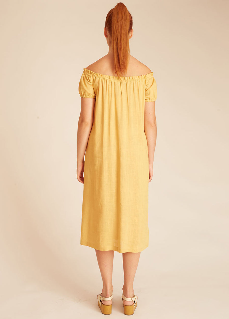 LINEN BARDOT DRESS YELLOW