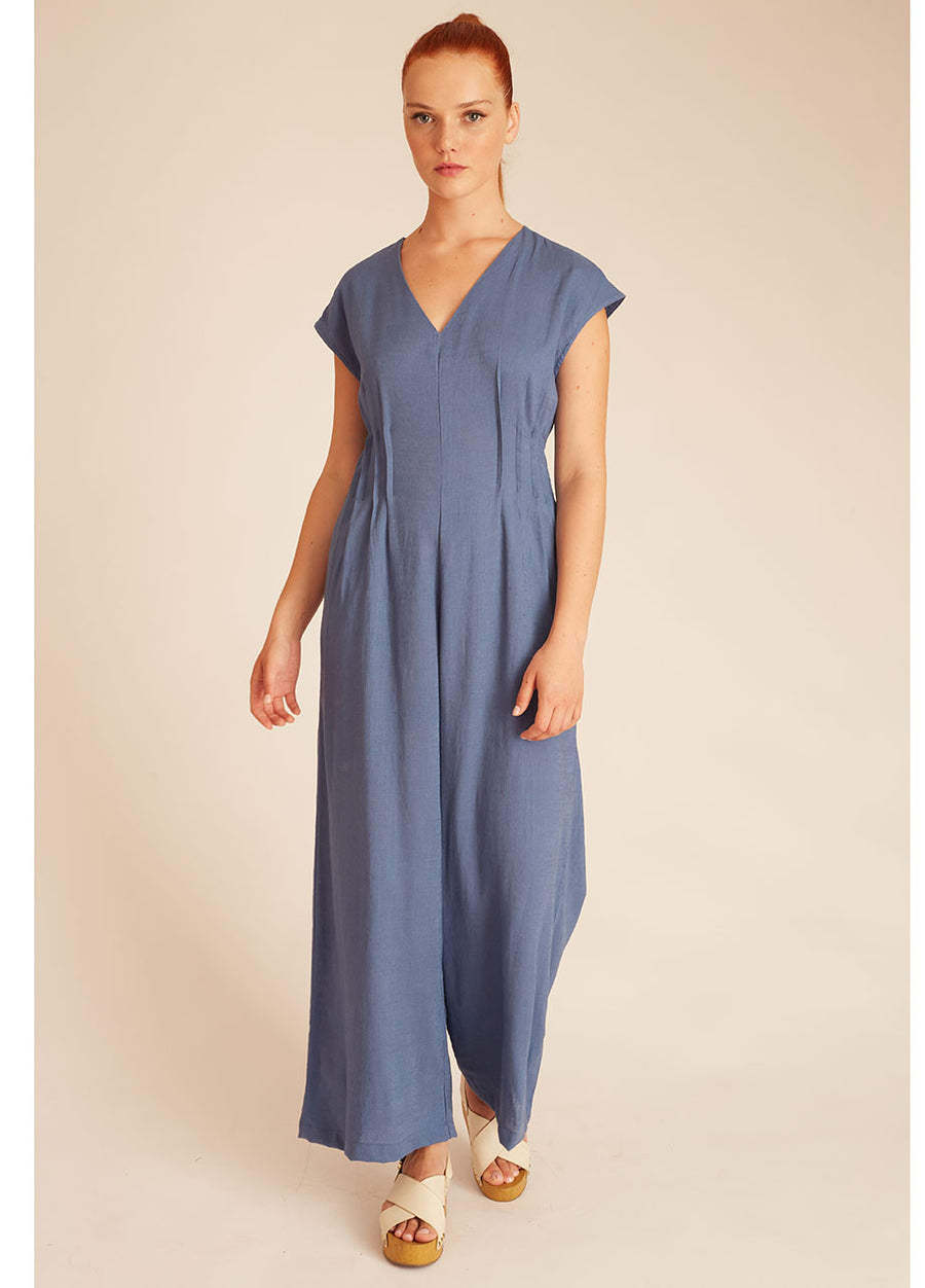 LINEN PLAYSUIT BLUE