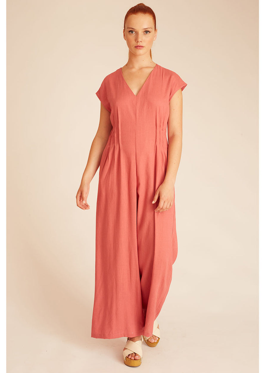 LINEN PLAYSUIT PINK