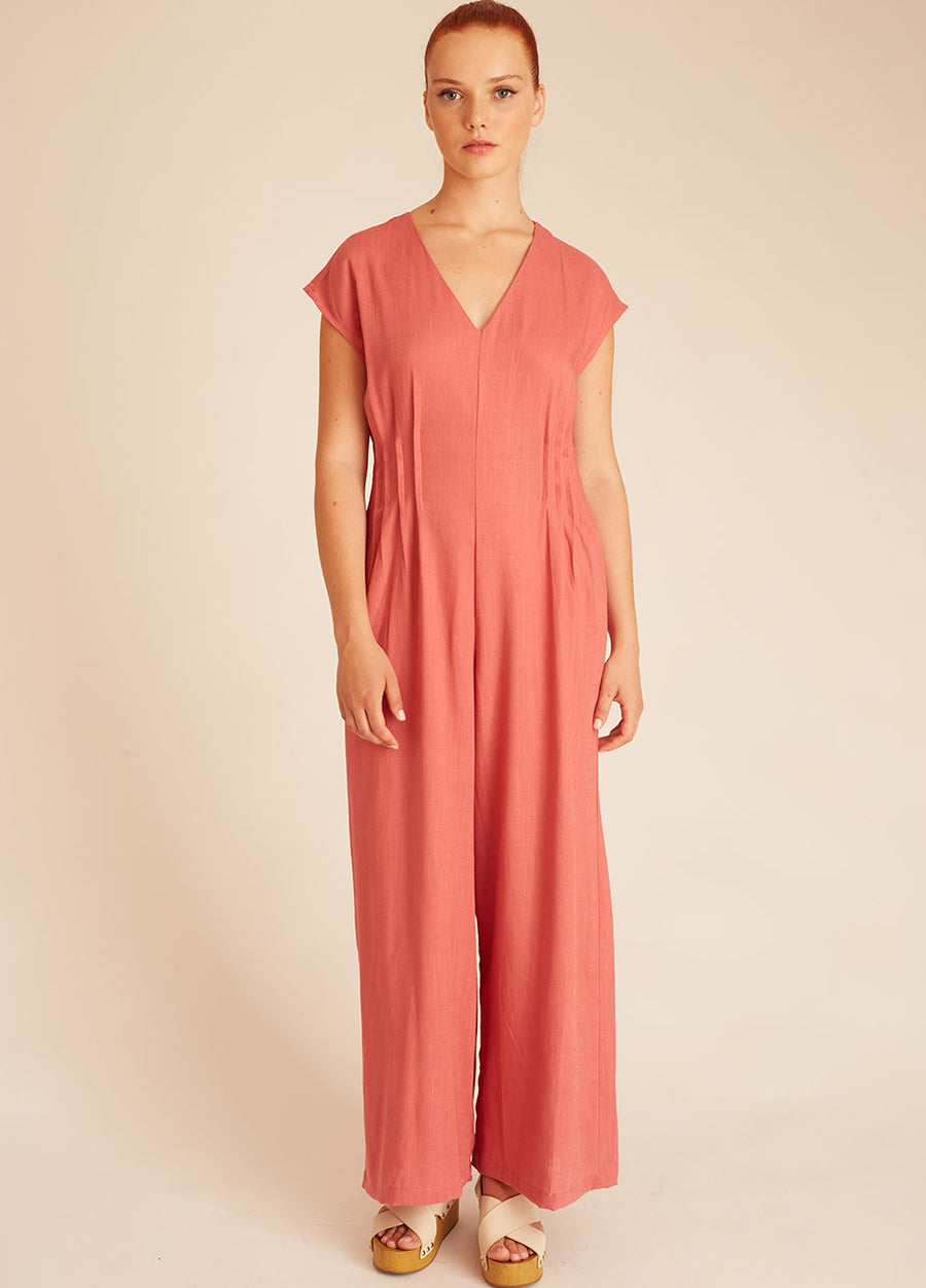LINEN PLAYSUIT PINK
