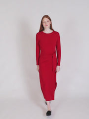 RED KNITTED KNOTTED DRESS