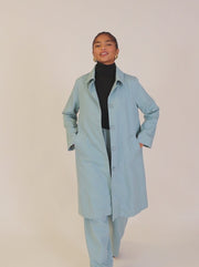 SHORT TRENCH COAT WITH BLUE CHECK LINING