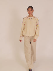 PANTALONI IN TENCEL CON PIEGHE BEIGE
